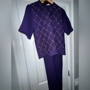 ALNORAL, PURPLE, WOOL BLEND, WOMEN’S DESIGNER 3-PIECE STRETCH SET        Size: L